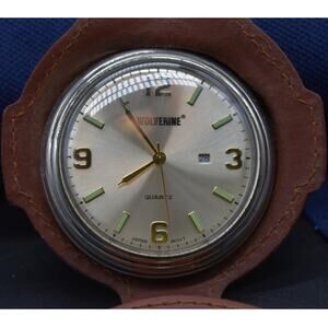 Wolverine Wilderness Pocket Watch with Leather Case (NEW BATTERY, WORKING)